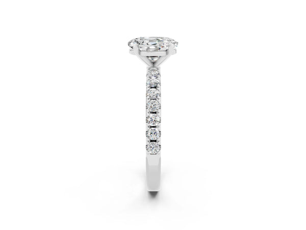 White gold Oval Cut Moissanite Solitaire Pavé Band with Four-Prong Setting