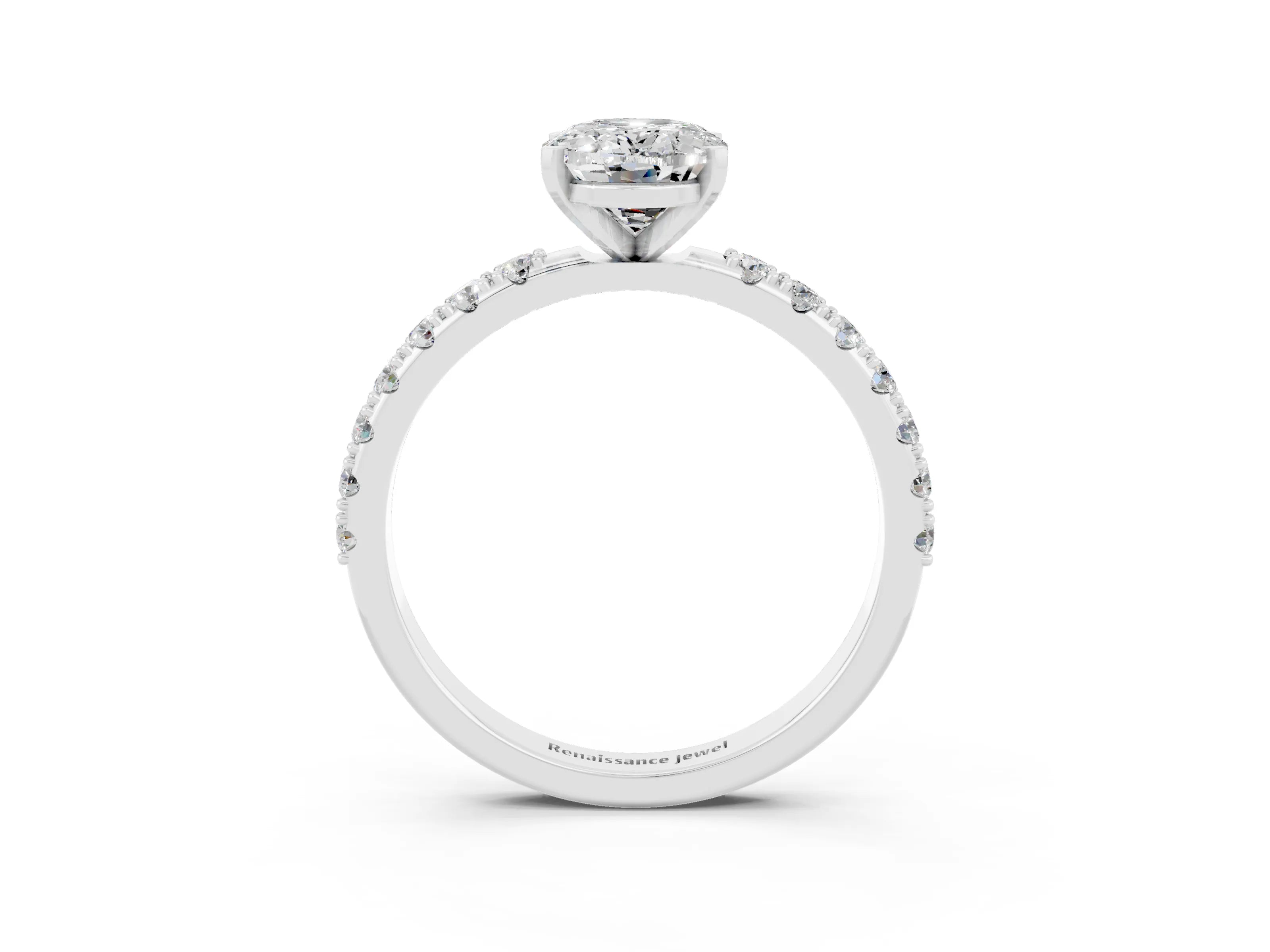 White gold Oval Cut Moissanite Solitaire Pavé Band with Four-Prong Setting_3