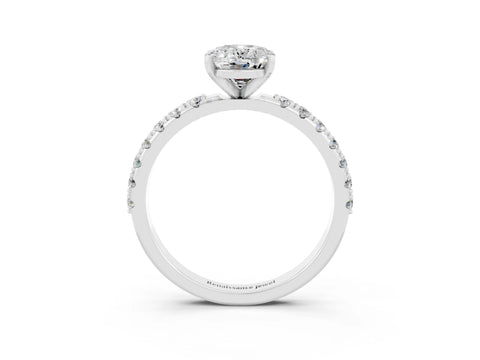 White gold Oval Cut Moissanite Solitaire Pavé Band with Four-Prong Setting_3