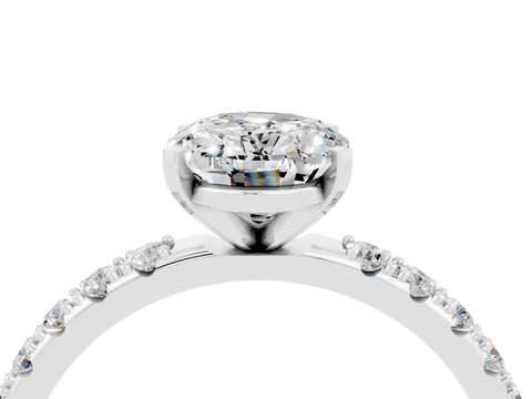 White gold Oval Cut Moissanite Solitaire Pavé Band with Four-Prong Setting_4