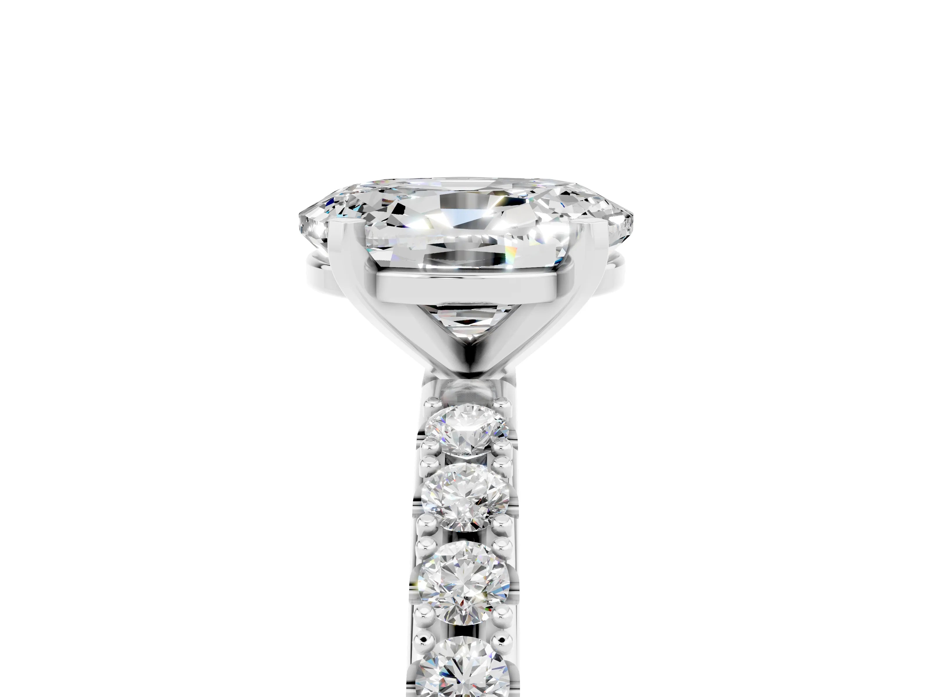 White gold Oval Cut Moissanite Solitaire Pavé Band with Four-Prong Setting_5
