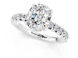 White gold Oval Cut Moissanite Solitaire Pavé Engagement Ring with Round Band and Prong Setting_73