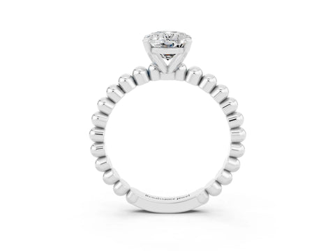 White gold Oval Cut Moissanite Solitaire Ring with Beaded Band and Prong Setting_15