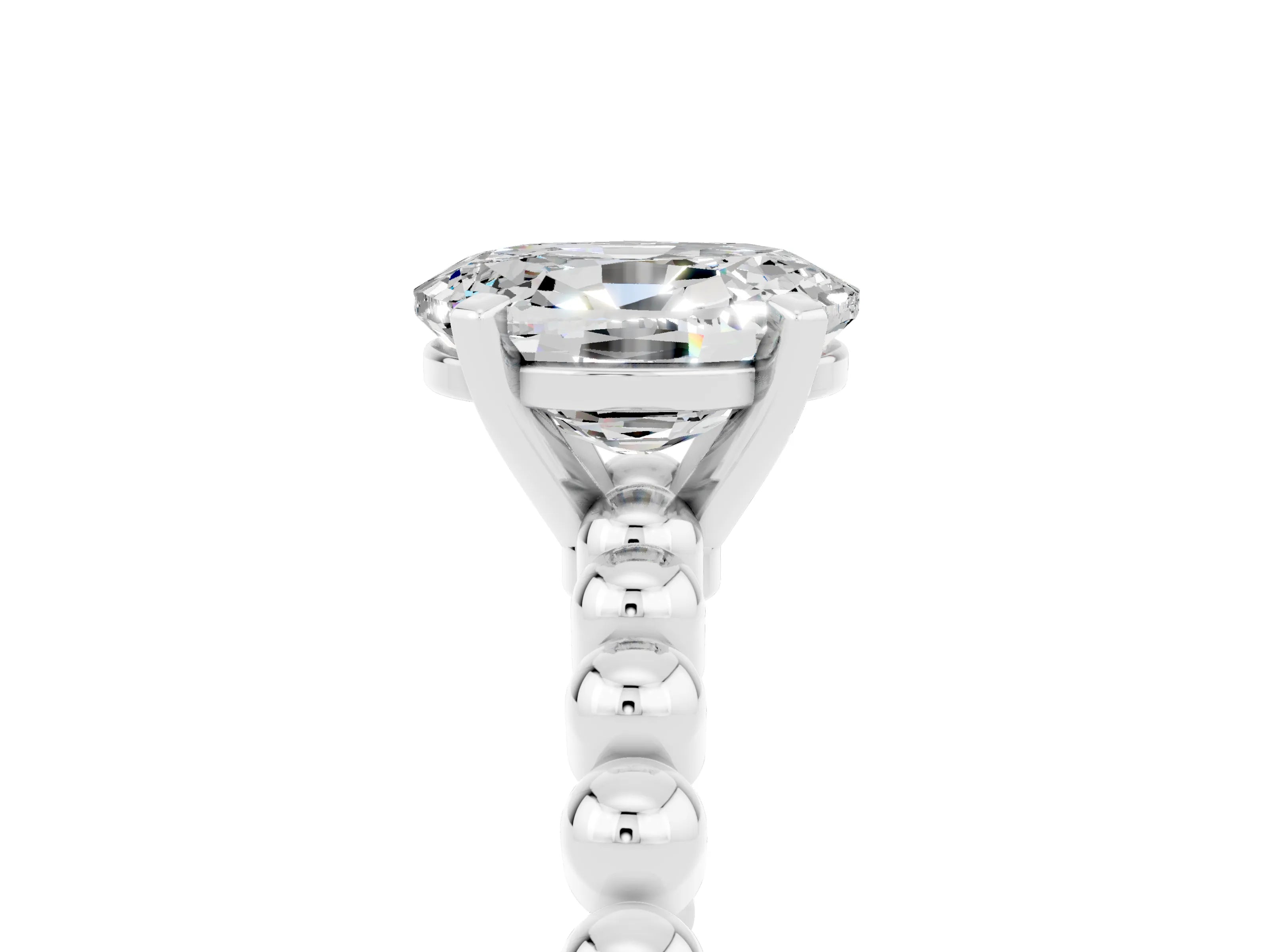 White gold Oval Cut Moissanite Solitaire Ring with Beaded Band and Prong Setting_17