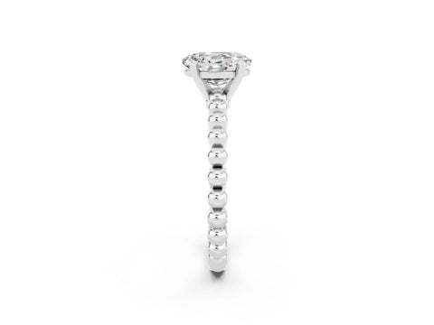 White gold Oval Cut Moissanite Solitaire Ring with Beaded Band and Prong Setting_2