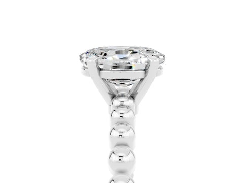 White gold Oval Cut Moissanite Solitaire Ring with Beaded Band and Prong Setting_5