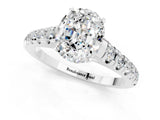 White gold Oval Cut Moissanite Solitaire Ring with Cathedral Setting and Pavé Band_1