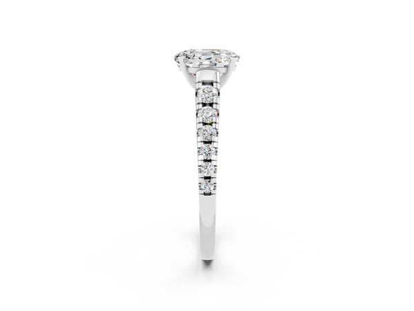 White gold Oval Cut Moissanite Cathedral Solitaire Ring with Round  Pavé Band