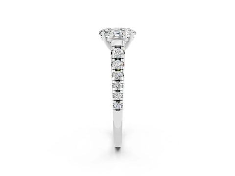 White gold Oval Cut Moissanite Solitaire Ring with Cathedral Setting and Pavé Band_2