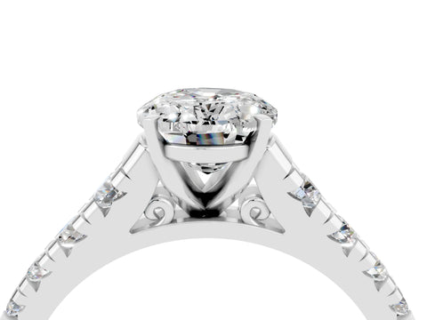 White gold Oval Cut Moissanite Solitaire Ring with Cathedral Setting and Pavé Band_4