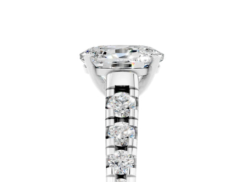 White gold Oval Cut Moissanite Solitaire Ring with Cathedral Setting and Pavé Band_5