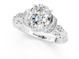White gold Oval Cut Moissanite Solitaire Ring with Filigree Band and Four-Prong Setting_25