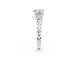 White gold Oval Cut Moissanite Solitaire Ring with Filigree Band and Four-Prong Setting_26