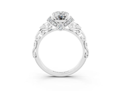 White gold Oval Cut Moissanite Solitaire Ring with Filigree Band and Four-Prong Setting_27