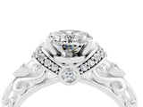 White gold Oval Cut Moissanite Solitaire Ring with Filigree Band and Four-Prong Setting_28