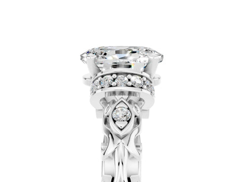 White gold Oval Cut Moissanite Solitaire Ring with Filigree Band and Four-Prong Setting_29