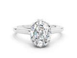 White gold Oval Cut Moissanite Solitaire Ring with Flower Prong Setting and Classic Band_13