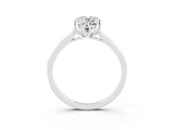White gold Oval Cut Moissanite Solitaire Ring with Flower Prong Setting and Classic Band_16