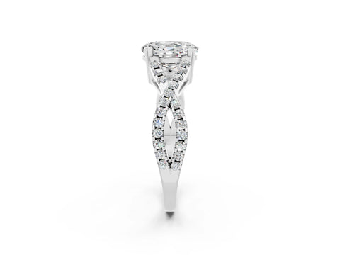 White gold Oval Cut Moissanite Solitaire Ring with Four-Prong Setting and Twisted Pavé Band_2