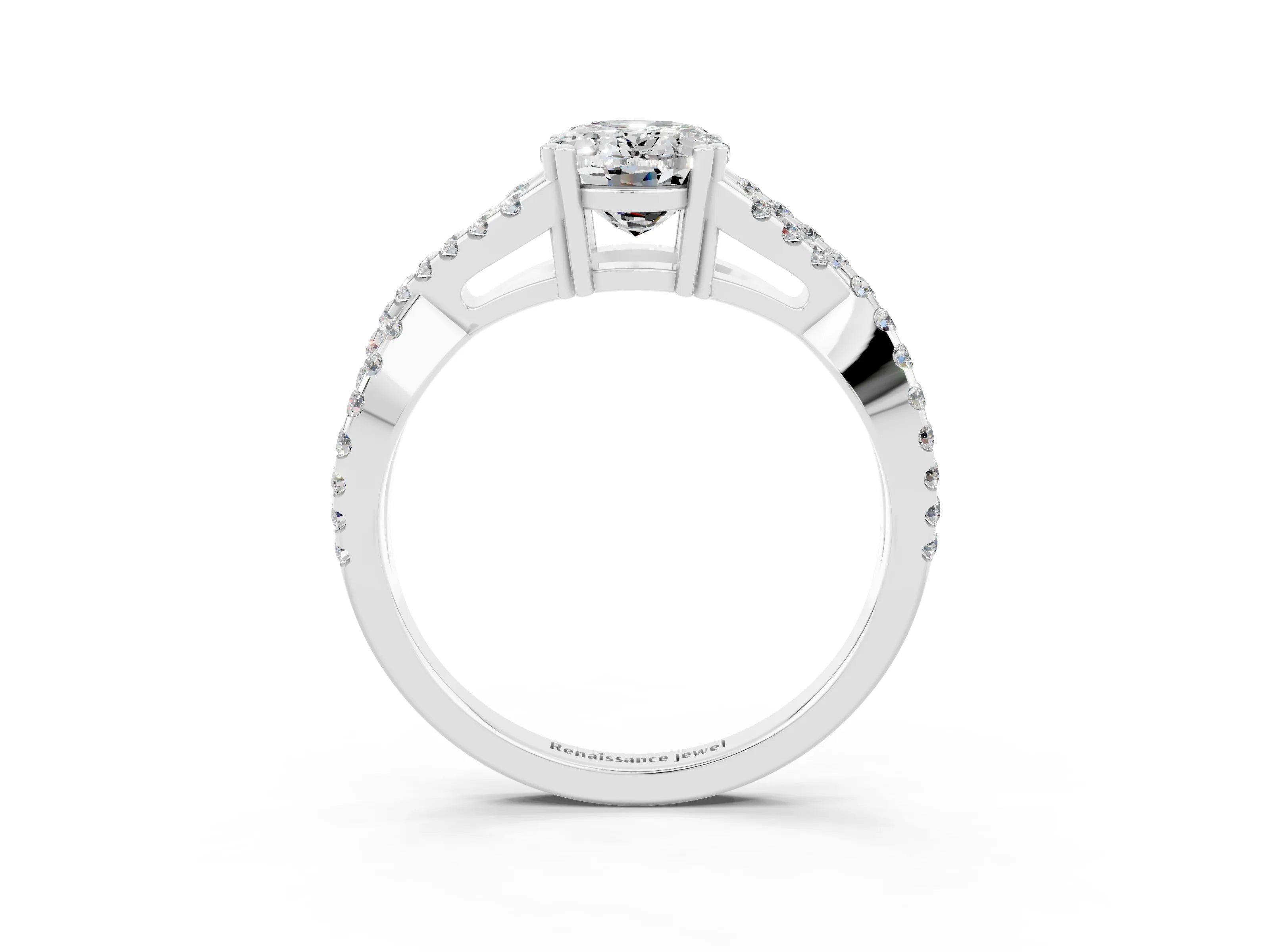 White gold Oval Cut Moissanite Solitaire Ring with Four-Prong Setting and Twisted Pavé Band_3