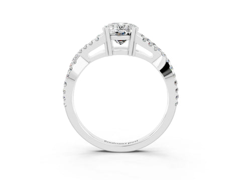 White gold Oval Cut Moissanite Solitaire Ring with Four-Prong Setting and Twisted Pavé Band_3