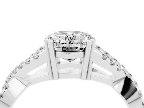 White gold Oval Cut Moissanite Solitaire Ring with Four-Prong Setting and Twisted Pavé Band_4