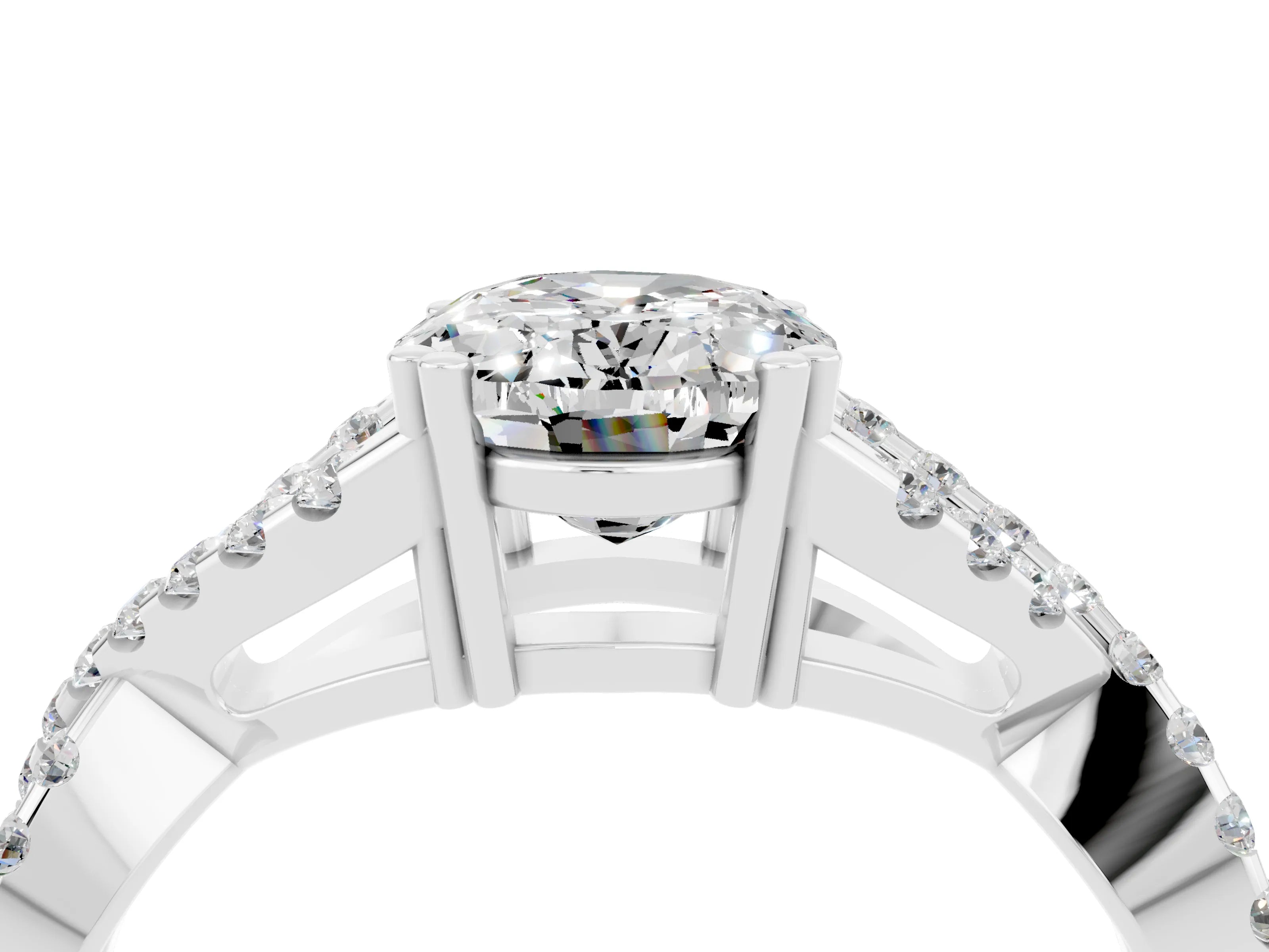 White gold Oval Cut Moissanite Solitaire Ring with Four-Prong Setting and Twisted Pavé Band_4