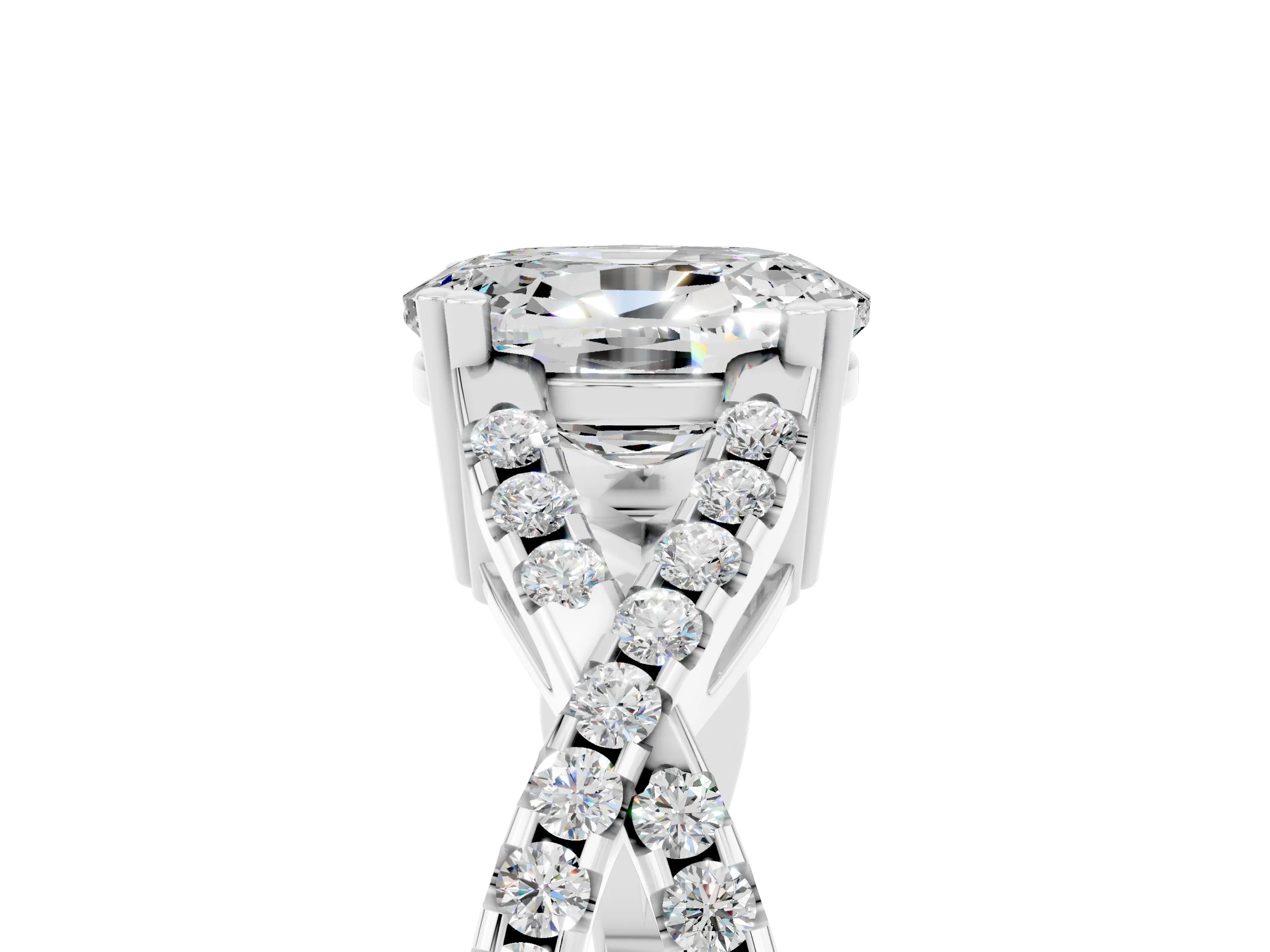 White gold Oval Cut Moissanite Solitaire Ring with Four-Prong Setting and Twisted Pavé Band_5