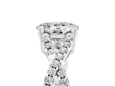 White gold Oval Cut Moissanite Solitaire Ring with Four-Prong Setting and Twisted Pavé Band_5