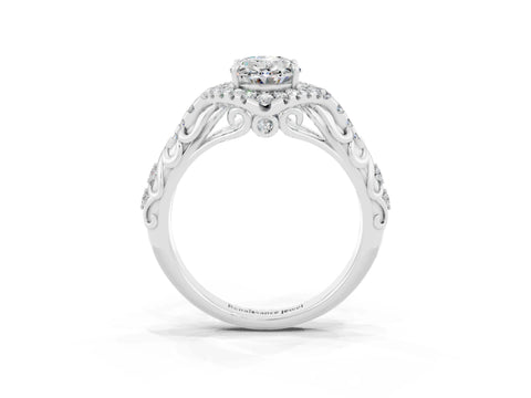 White gold Oval Cut Moissanite Solitaire Ring with Hidden Halo and Pavé Band_25
