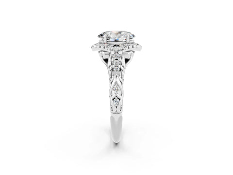 White gold Oval Cut Moissanite Solitaire Ring with Hidden Halo and Pavé Band_26