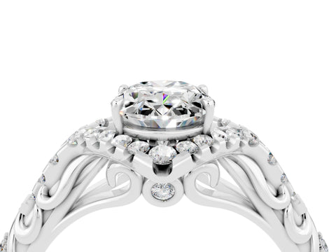 White gold Oval Cut Moissanite Solitaire Ring with Hidden Halo and Pavé Band_26