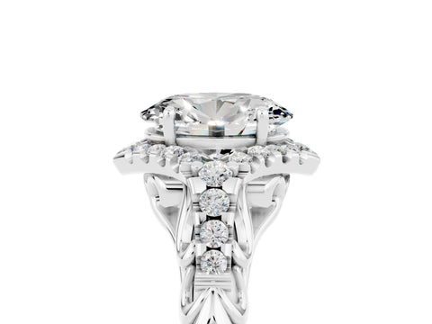 White gold Oval Cut Moissanite Solitaire Ring with Hidden Halo and Pavé Band_27
