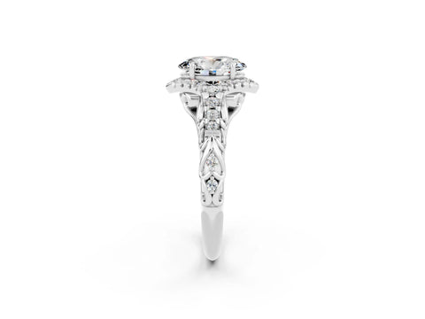 White gold Oval Cut Moissanite Solitaire Ring with Hidden Halo and Pavé Band_36