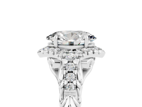 White gold Oval Cut Moissanite Solitaire Ring with Hidden Halo and Pavé Band_41