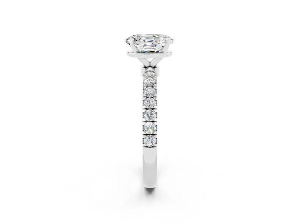 White gold Oval Cut Moissanite Solitaire Ring with Pavé Accents and Four-Prong Setting