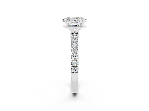 White gold Oval Cut Moissanite Solitaire Ring with Pavé Accents and Four-Prong Setting_2