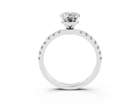 White gold Oval Cut Moissanite Solitaire Ring with Pavé Accents and Four-Prong Setting_3
