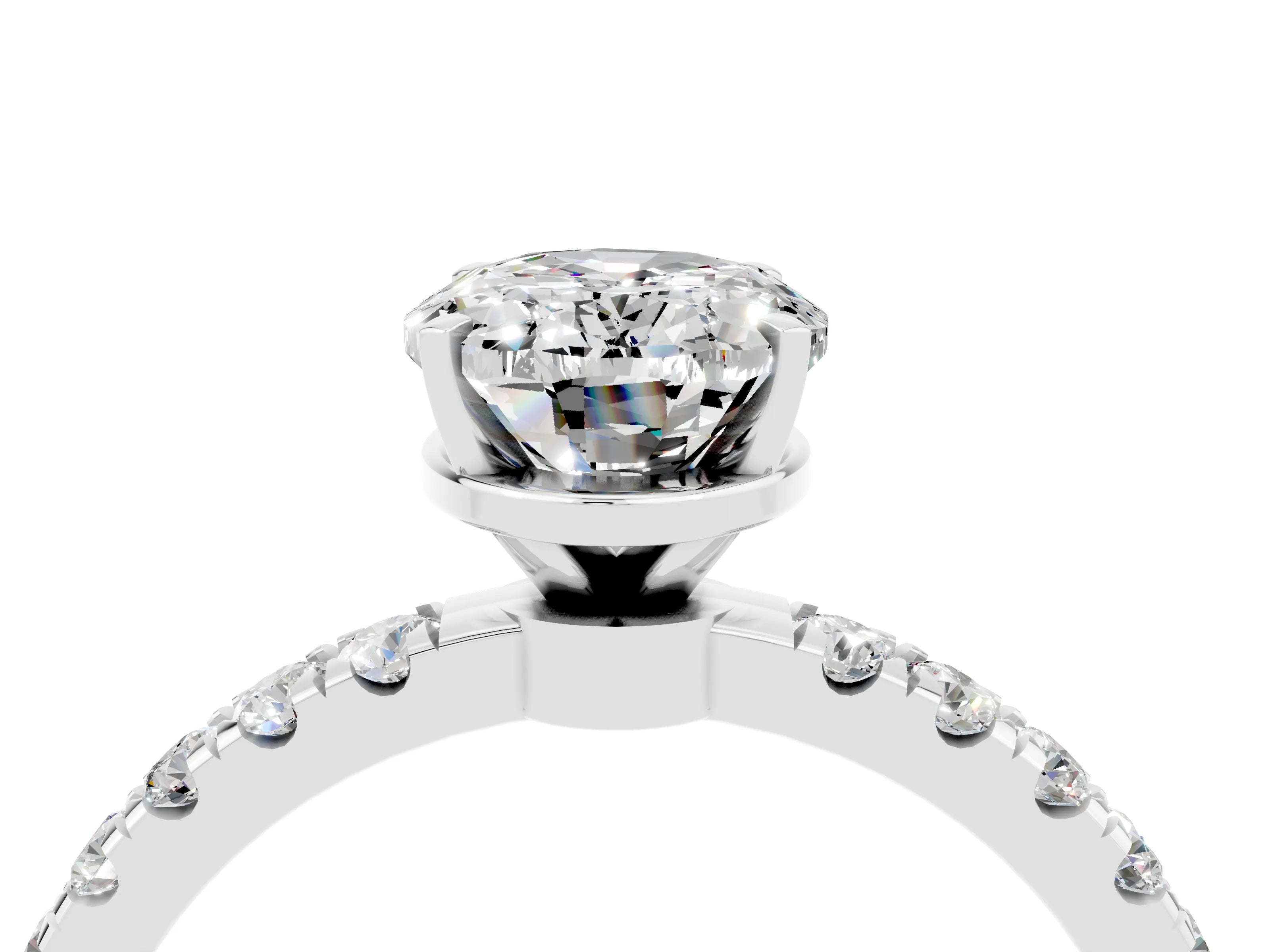 White gold Oval Cut Moissanite Solitaire Ring with Pavé Accents and Four-Prong Setting_4