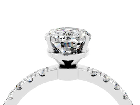 White gold Oval Cut Moissanite Solitaire Ring with Pavé Accents and Four-Prong Setting_4