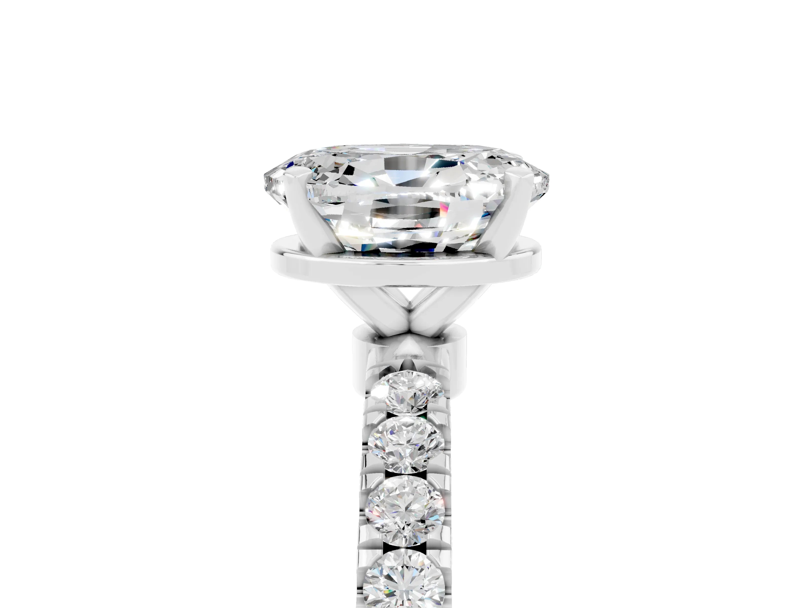 White gold Oval Cut Moissanite Solitaire Ring with Pavé Accents and Four-Prong Setting_5