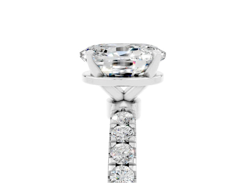 White gold Oval Cut Moissanite Solitaire Ring with Pavé Accents and Four-Prong Setting_5
