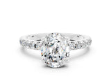White gold Oval Cut Moissanite Solitaire Ring with Pavé Band and Four-Prong Setting_24