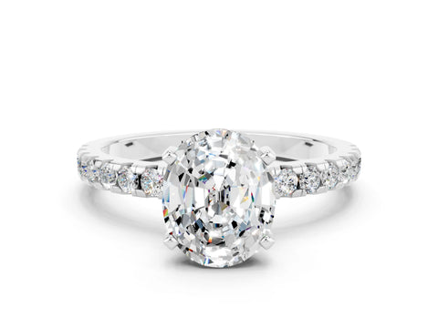White gold Oval Cut Moissanite Solitaire Ring with Pavé Band and Four-Prong Setting_24