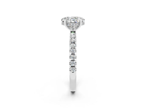 White gold Oval Cut Moissanite Solitaire Ring with Pavé Band and Four-Prong Setting_26