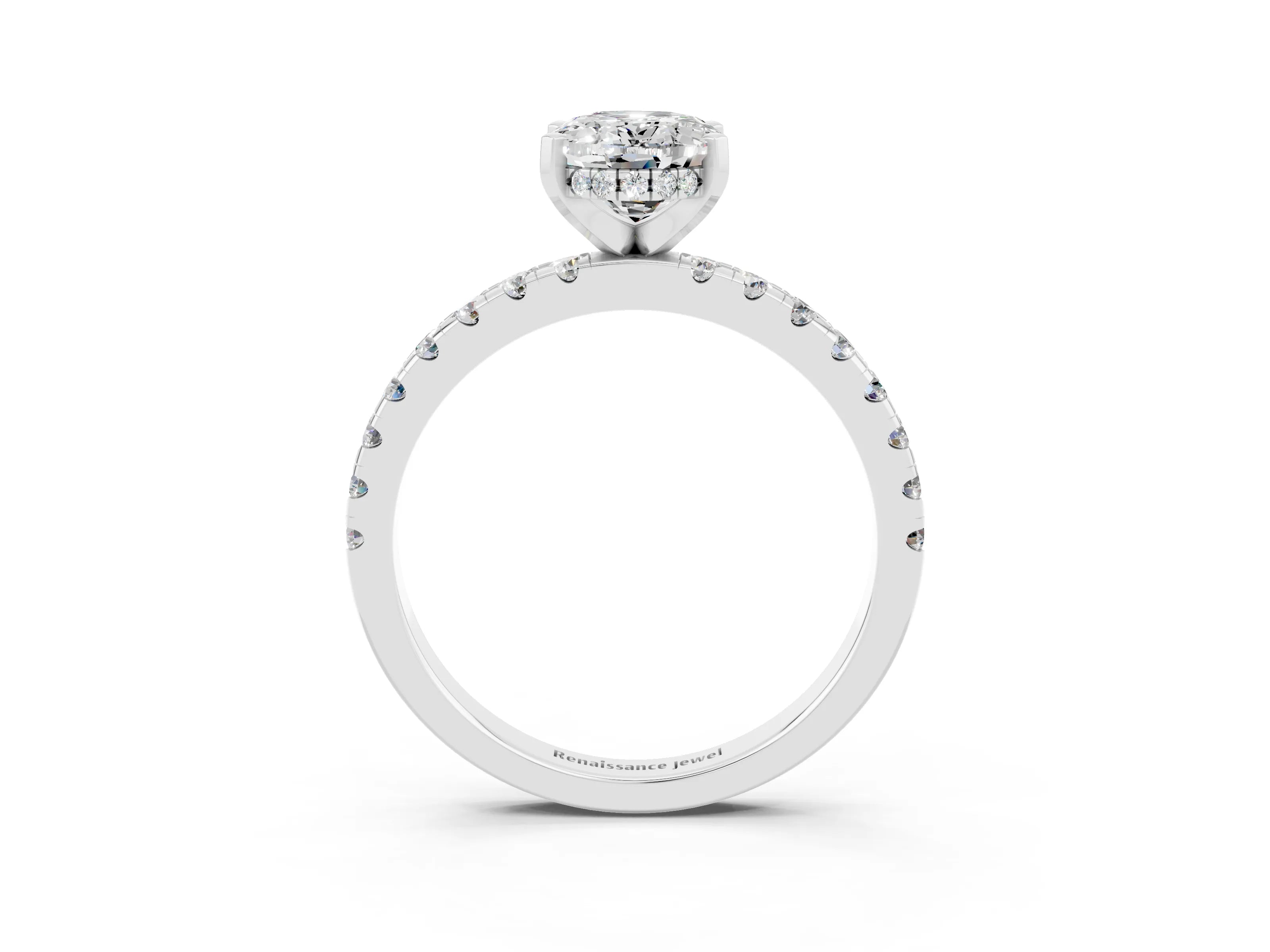 White gold Oval Cut Moissanite Solitaire Ring with Pavé Band and Four-Prong Setting_27
