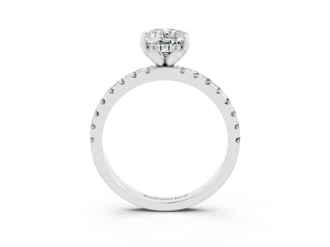 White gold Oval Cut Moissanite Solitaire Ring with Pavé Band and Four-Prong Setting_27