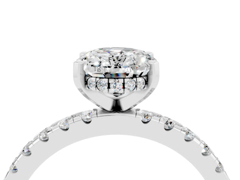 White gold Oval Cut Moissanite Solitaire Ring with Pavé Band and Four-Prong Setting_28