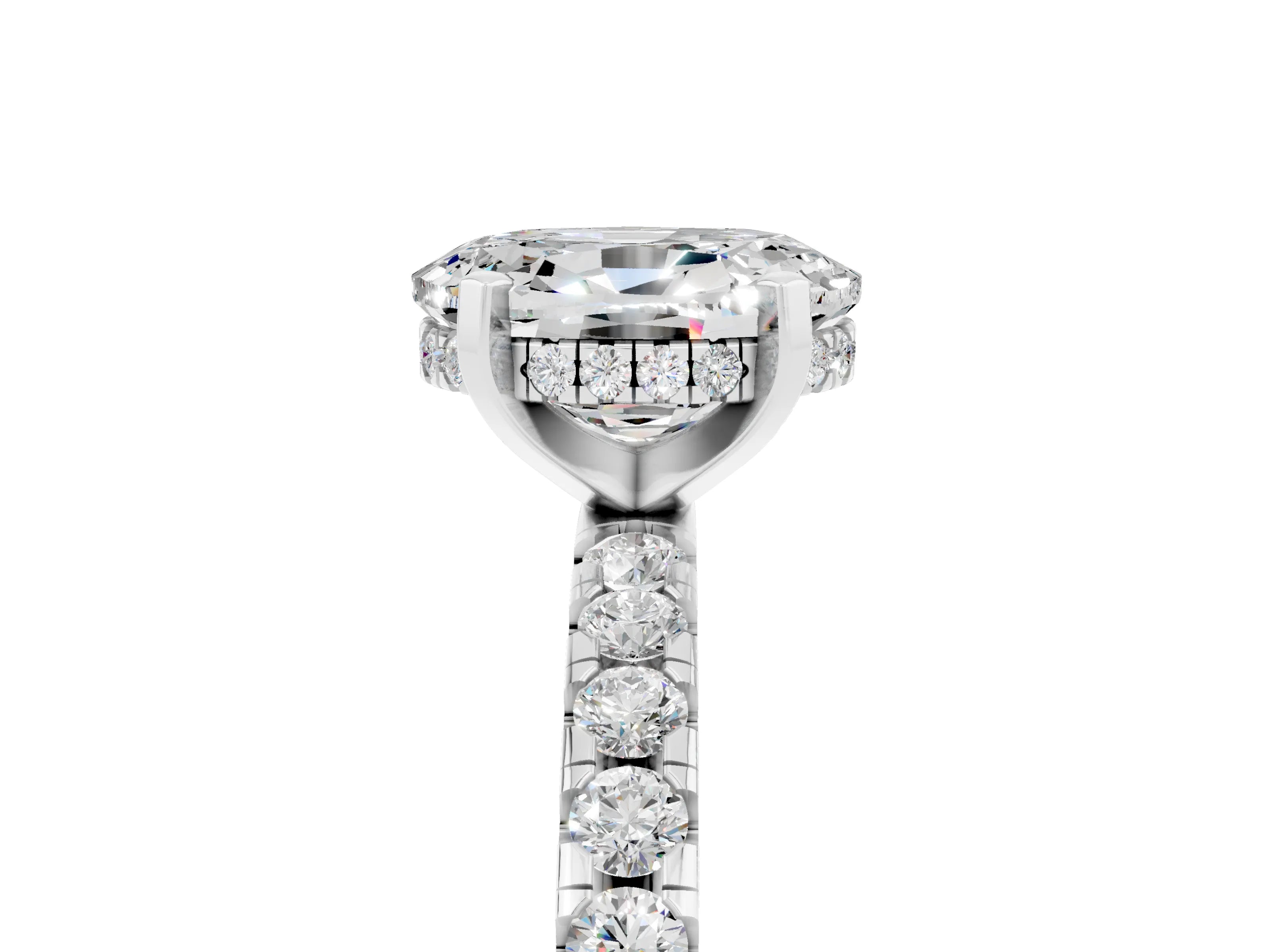 White gold Oval Cut Moissanite Solitaire Ring with Pavé Band and Four-Prong Setting_29