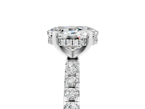 White gold Oval Cut Moissanite Solitaire Ring with Pavé Band and Four-Prong Setting_29